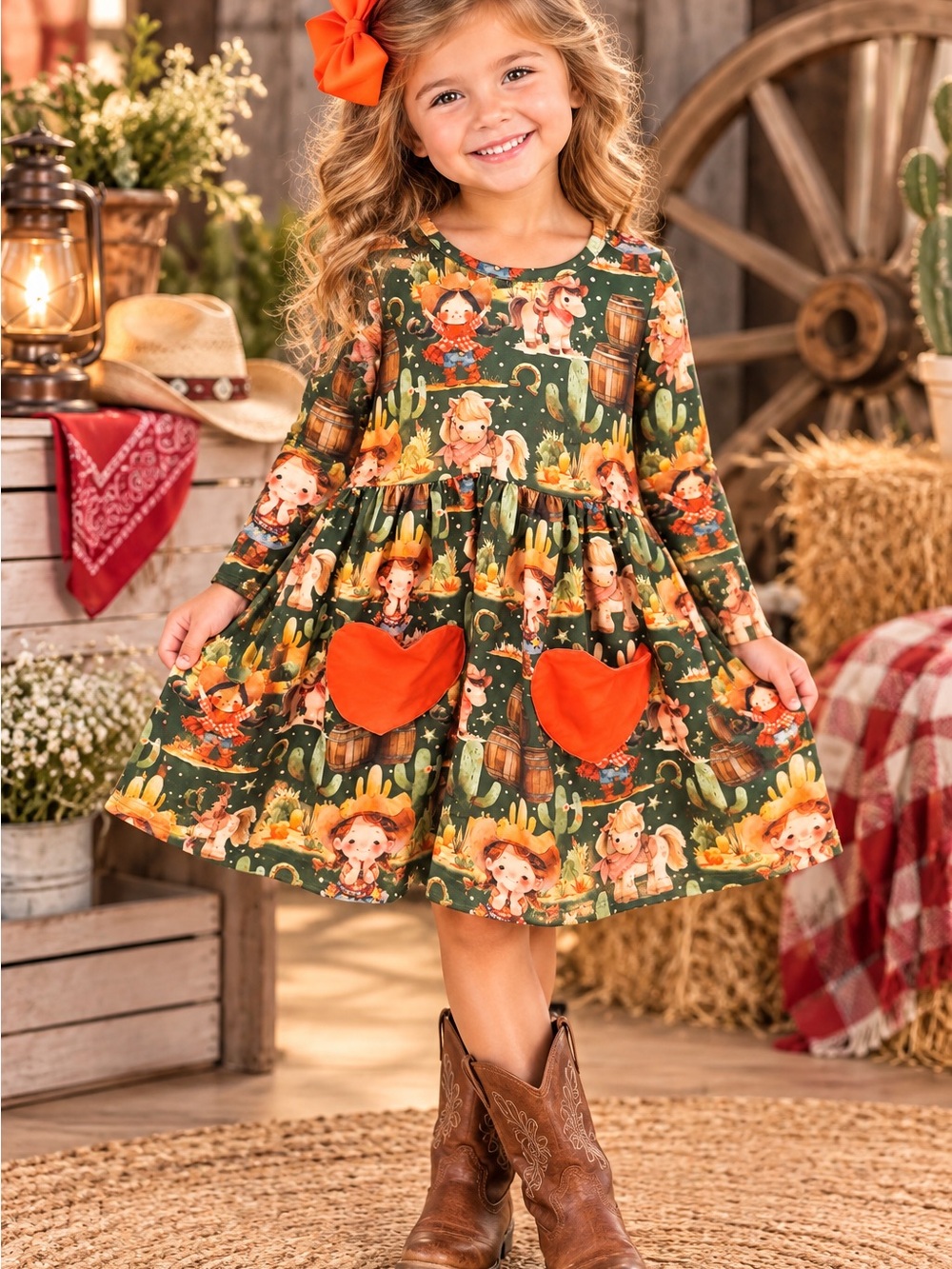 Pete + Lucy Girls 4T Western Cowgirl Horse Heart Pocket Dress NWT